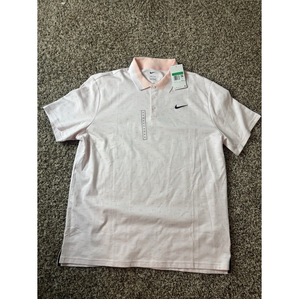 NEW Nike Tour Dri-Fit Golf Polo Shirt Micro Print, Light Peach - Size XL
